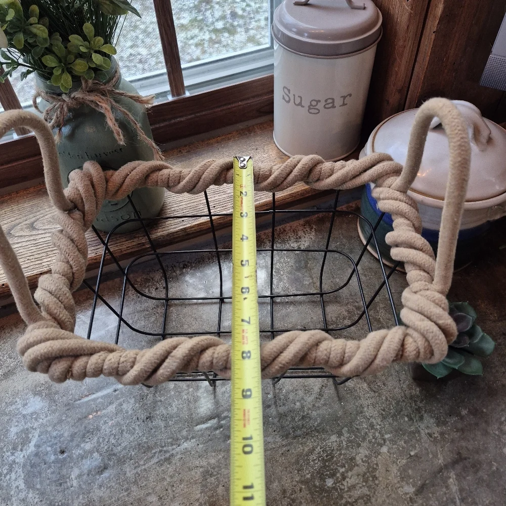 ❤️‍🔥 Metal Rectangle Decor Storage Basket Twisted Rope Handles